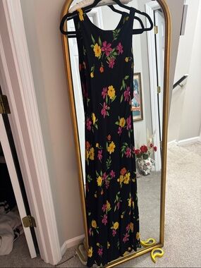 Black Maxi Dress with Yellow & Pink Floral Print
